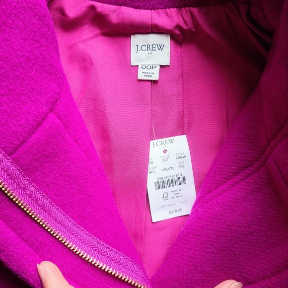J. Crew Factory Wool Blend Plum Purple City Coat Size 00 Petite Style No. AB946 - Picture 9 of 16